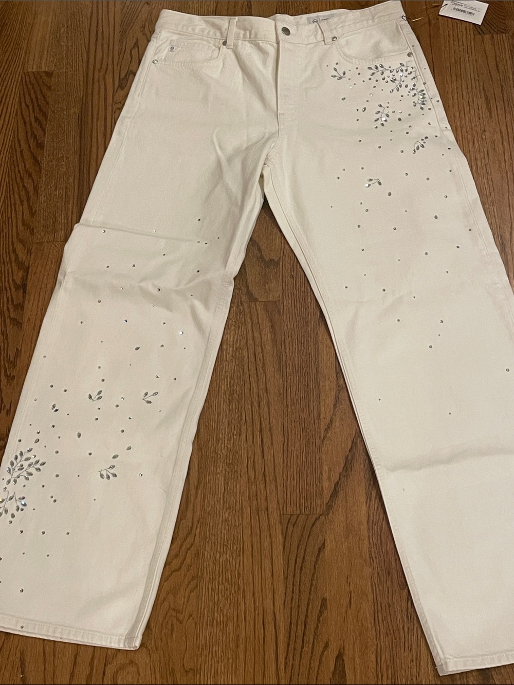 Ag Adriano Goldschmied White Embellished Wide-Leg Jeans  30